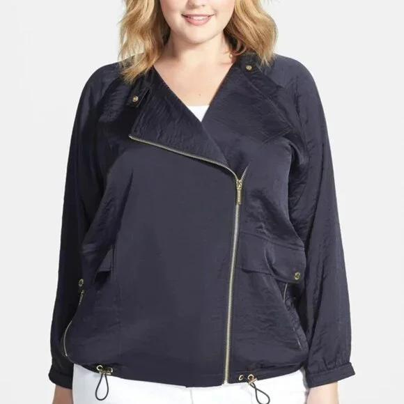 MICHAEL KORS Asymmetrical Oversized Zipper Front NAVY Jacket ( LARGE ) NWT  $160 - Picture 6 of 7